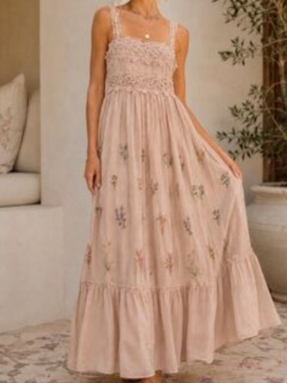 Caroline Constas Blush Pink Floral Embroidered Maxi Dress Size Small Cotton